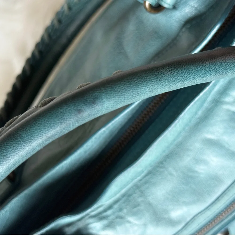BALENCIAGA CITY BAG MOTORCYCLE BAG SUPER RARE F/W 2006 CHÈVRE LEATHER TURQUOISE - Picture 4 of 14